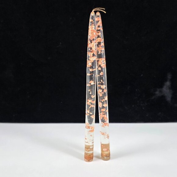 Vintage Sunbell Lucite Taper Candles With Copper Foil Flakes